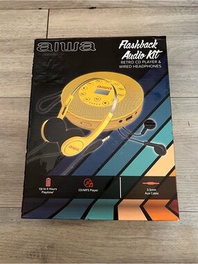 Aiwa Flashback Yellow Retro CD MP3 Player & Wired Headphones Brand New